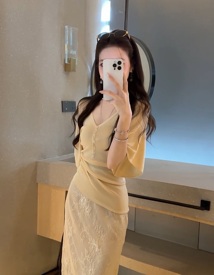 Korean style slim sweater short sleeve tops for women