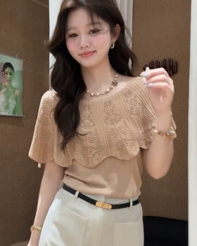 Flat shoulder knitted lotus leaf edges enticement tops
