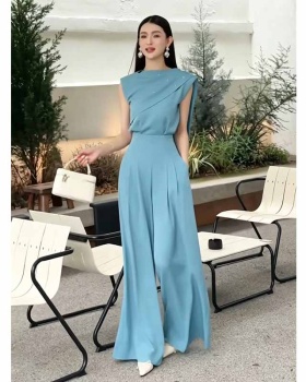 Asymmetry fashion long pants summer tops 2pcs set