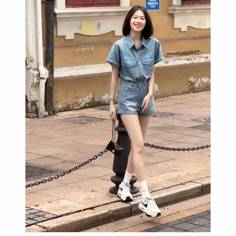Fashion denim tops temperament shorts 2pcs set