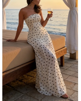A-line printing long elegant slim summer dress for women