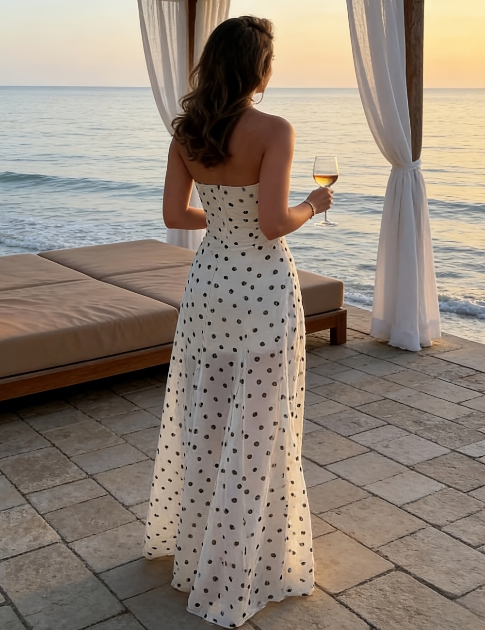 A-line printing long elegant slim summer dress for women