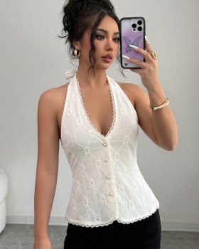 Fashion summer frenum sling pearl elegant vest for women