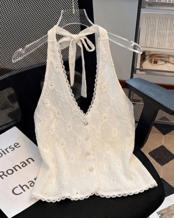 Fashion summer frenum sling pearl elegant vest for women