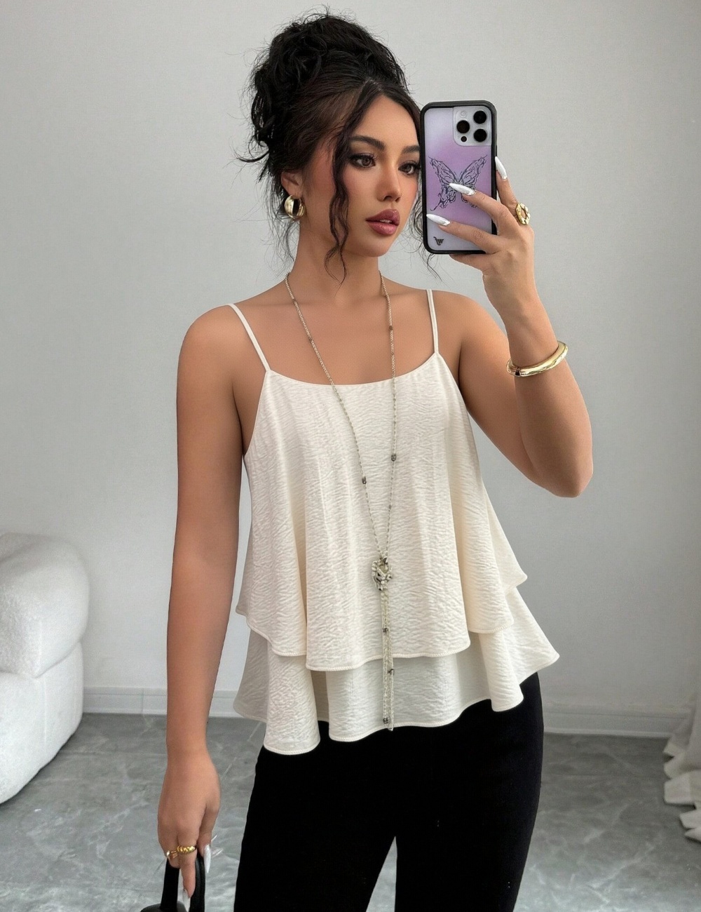 Casual double loose pure simple summer sling vest for women