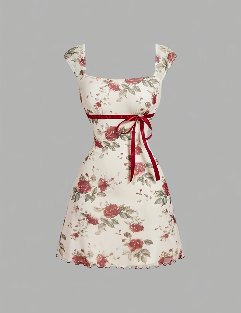 Mesh flowers summer square collar romantic dress for women