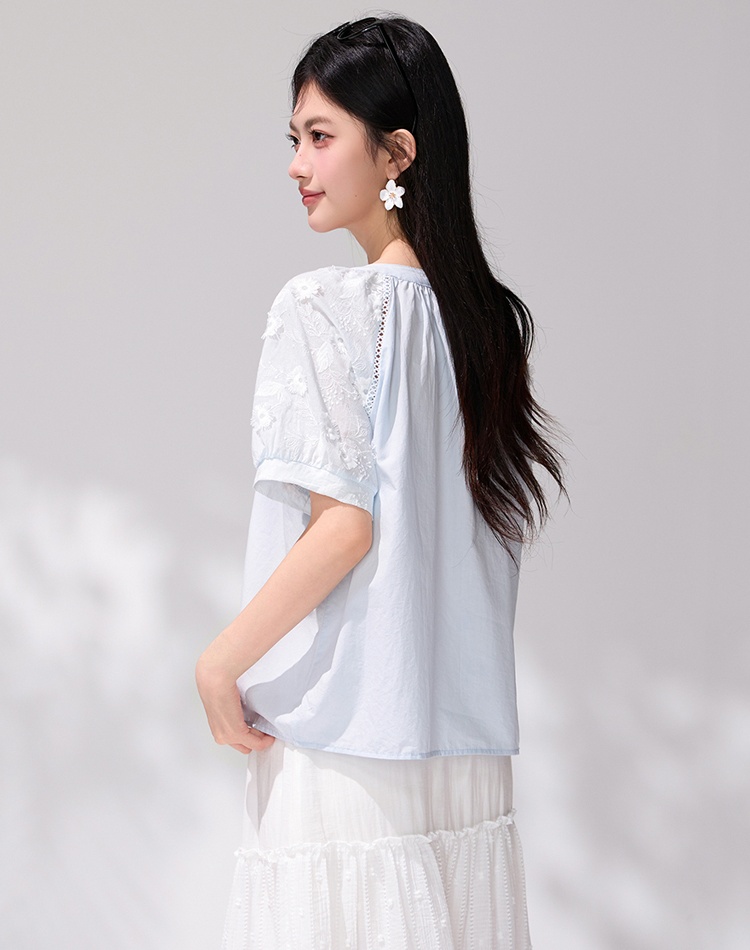 Blue tassels frenum shirt short sleeve summer tops
