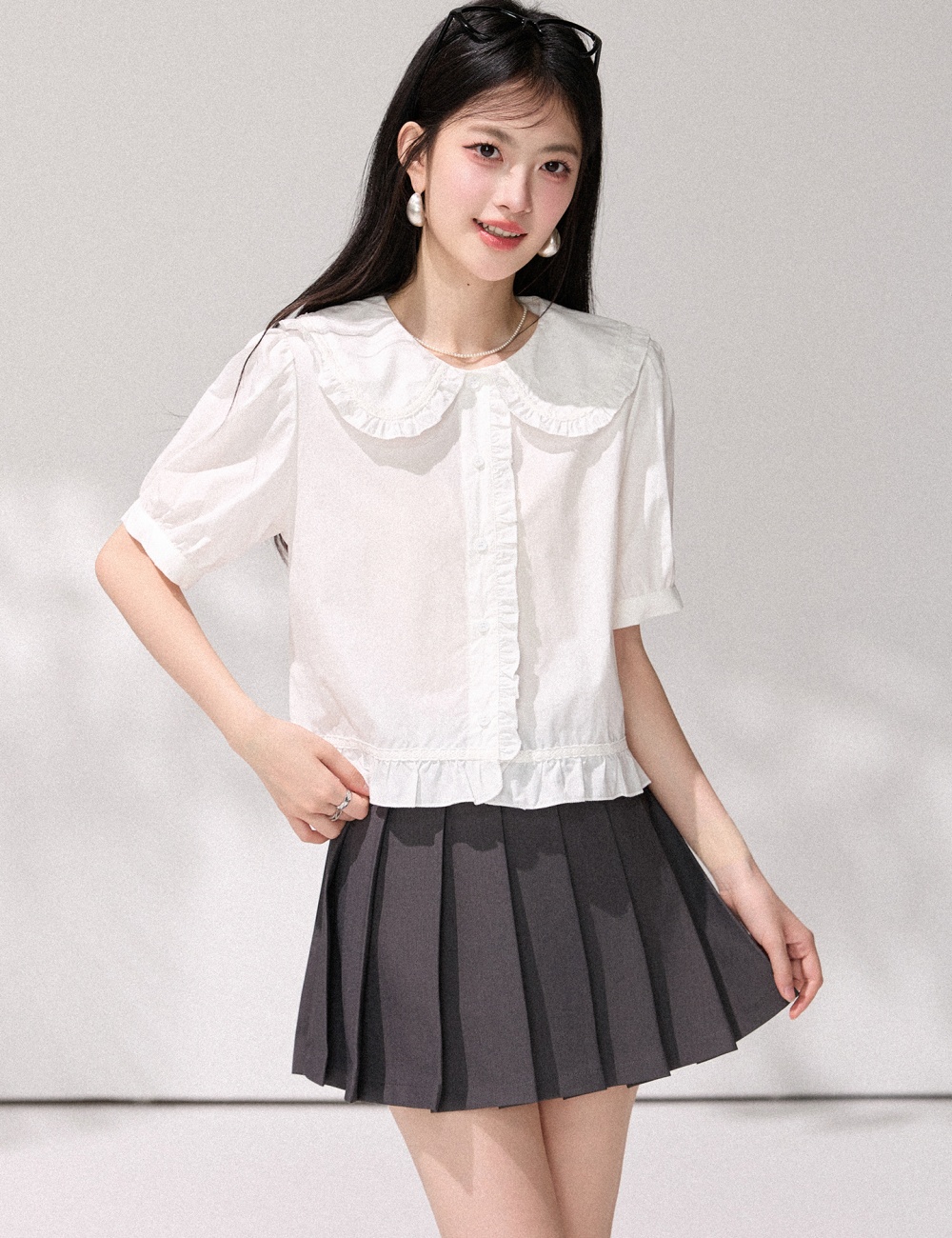 Doll collar shirt commuting small shirt for women