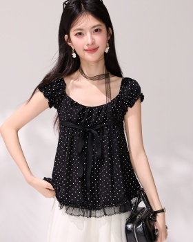 Black small shirt France style tops for women