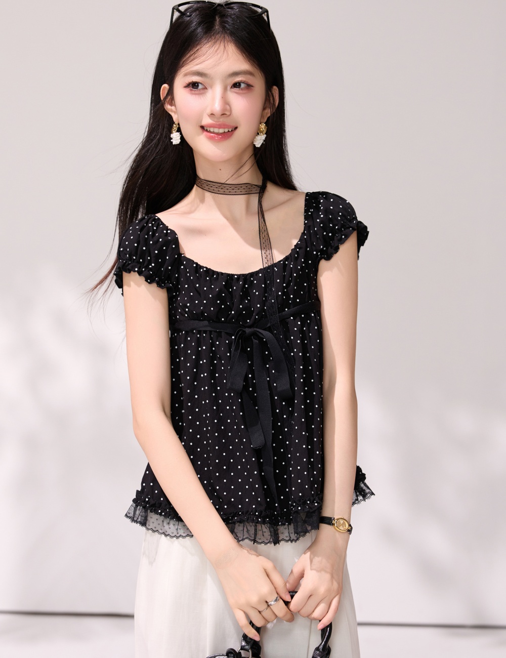 Black small shirt France style tops for women