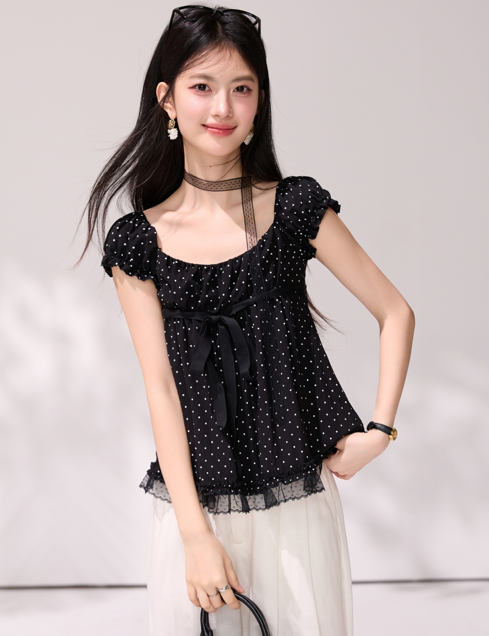 Black small shirt France style tops for women