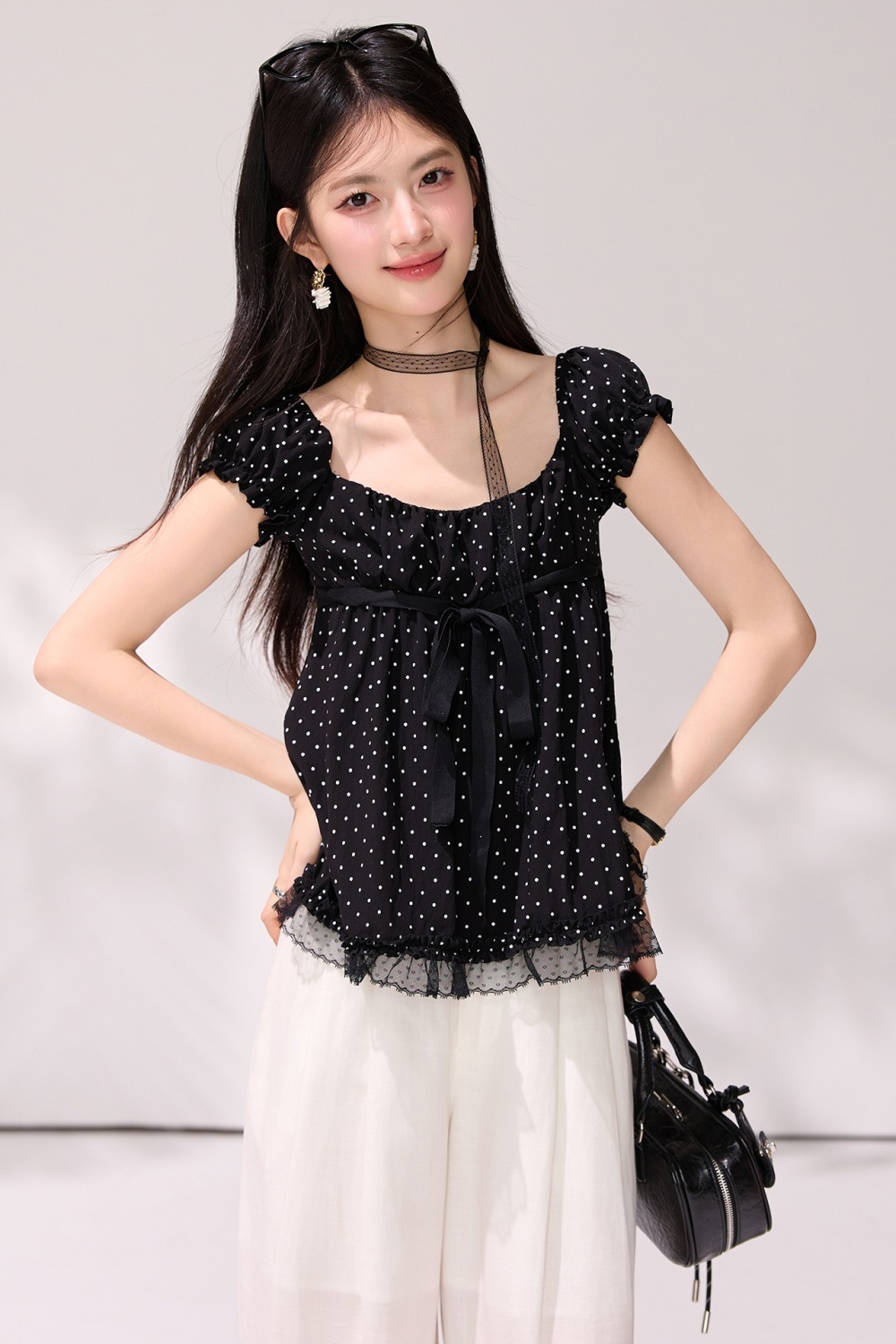 Black small shirt France style tops for women
