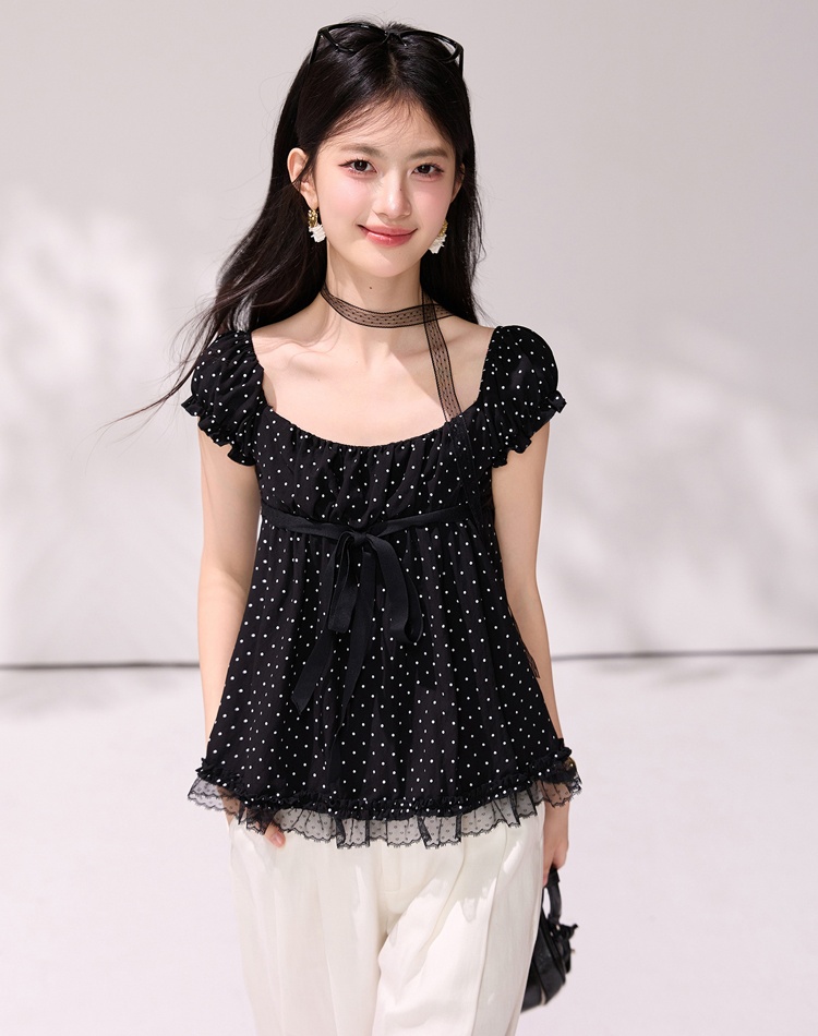 Black small shirt France style tops for women