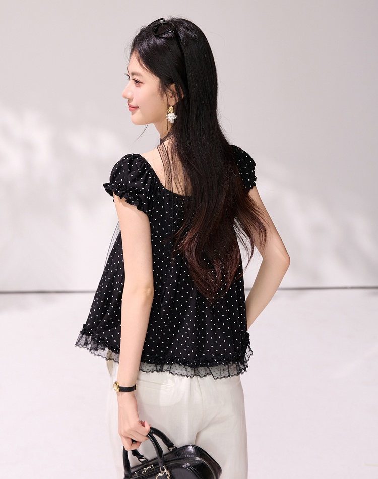 Black small shirt France style tops for women