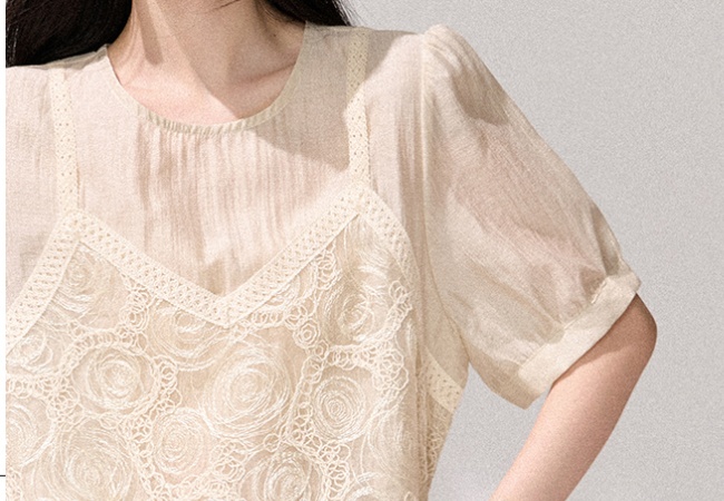 Puff sleeve loose tops summer crochet shirt for women