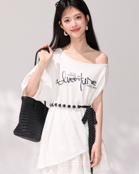 Summer sloping shoulder belt irregular T-shirt