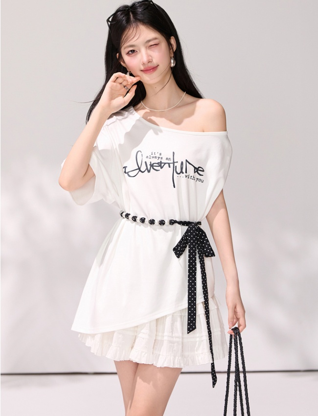 Summer sloping shoulder belt irregular T-shirt