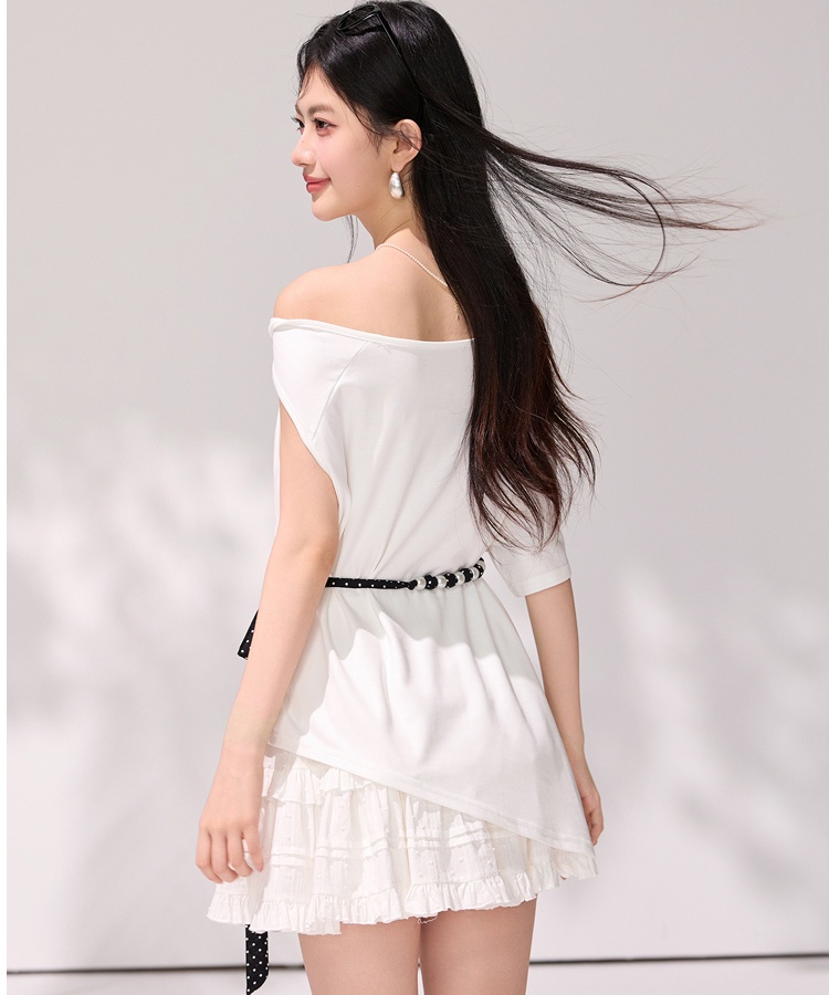 Summer sloping shoulder belt irregular T-shirt