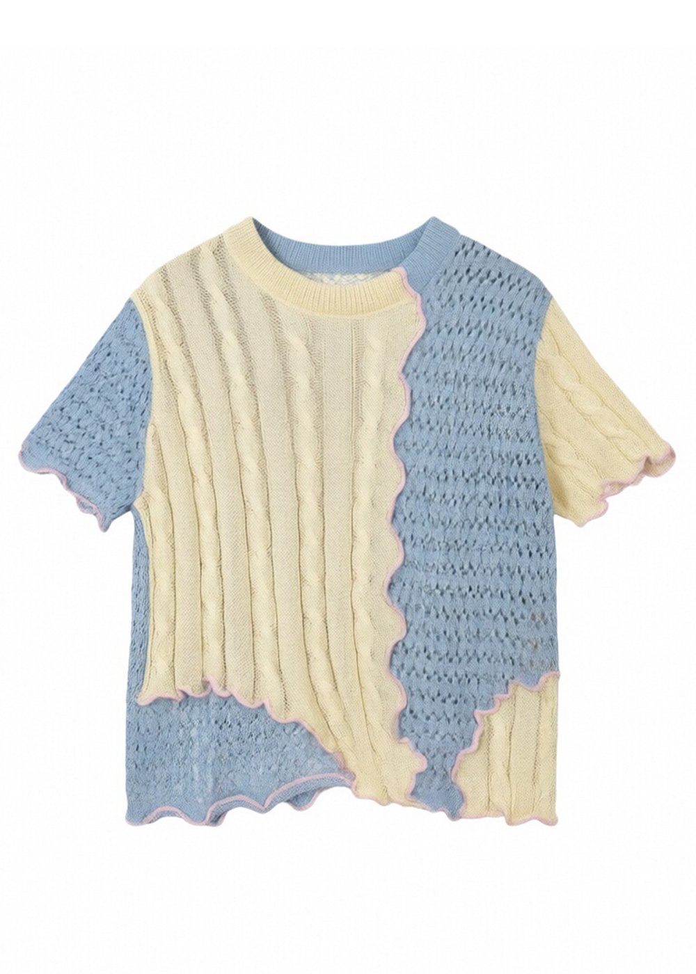 Splice mixed colors summer retro hollow sweater for women