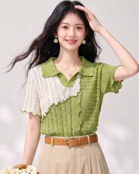 Breathable wavy edge tops short sleeve shirt for women