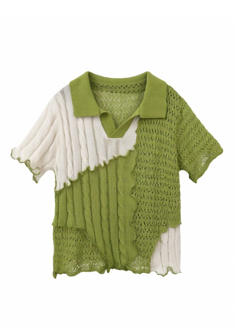 Breathable wavy edge tops short sleeve shirt for women
