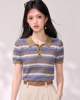 Slim summer Casual tops simple stripe sweater for women