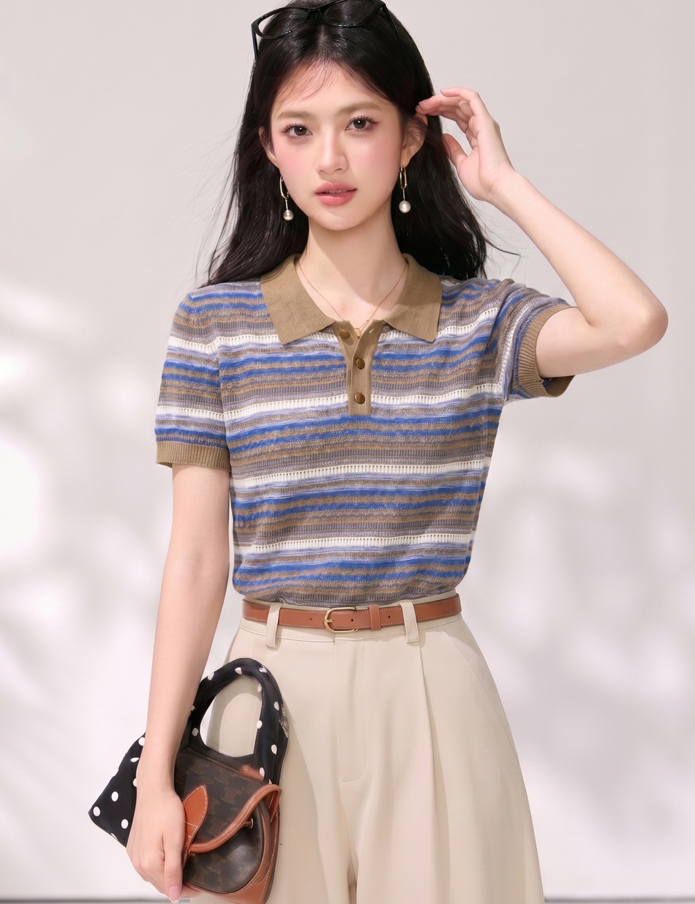 Slim summer Casual tops simple stripe sweater for women
