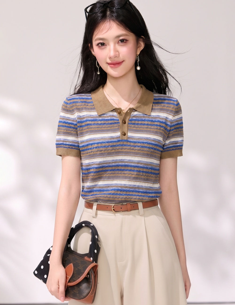 Slim summer Casual tops simple stripe sweater for women