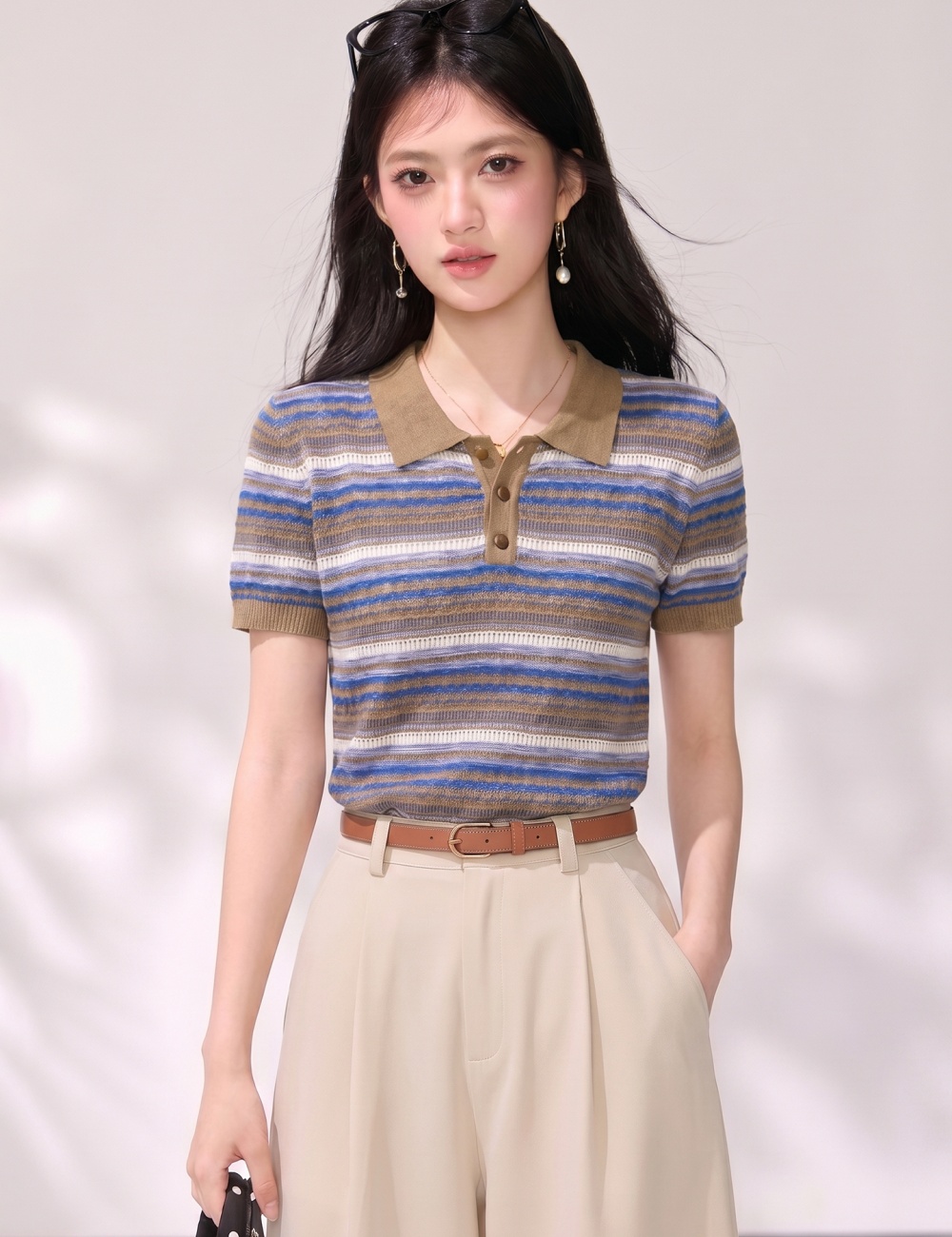 Slim summer Casual tops simple stripe sweater for women