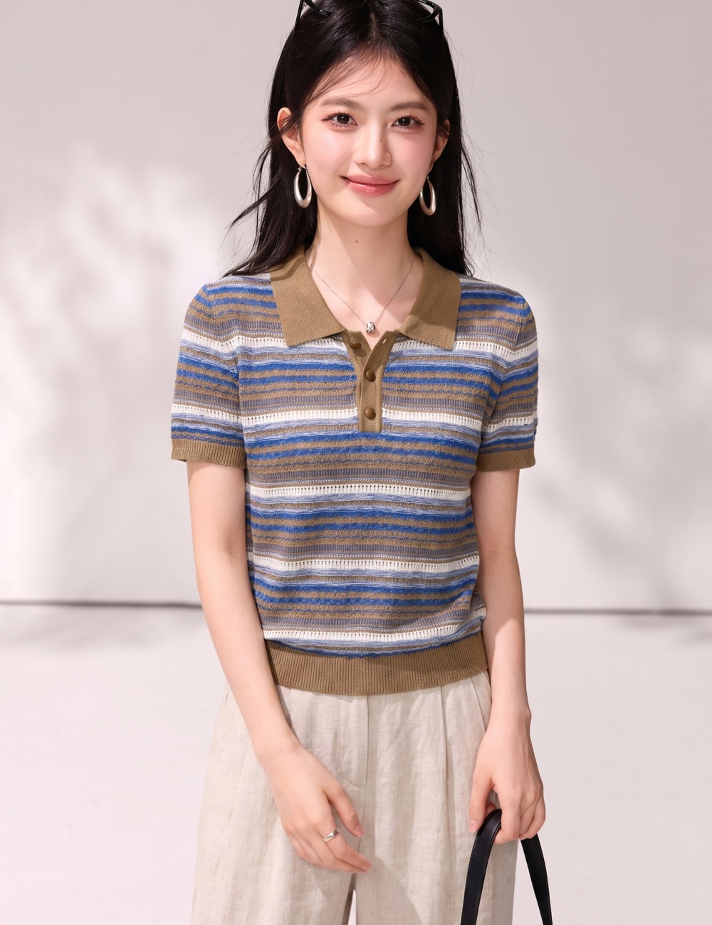 Slim summer Casual tops simple stripe sweater for women