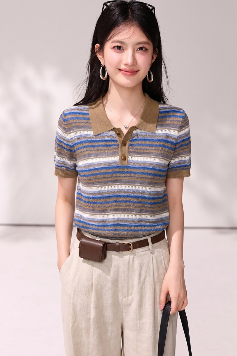 Slim summer Casual tops simple stripe sweater for women