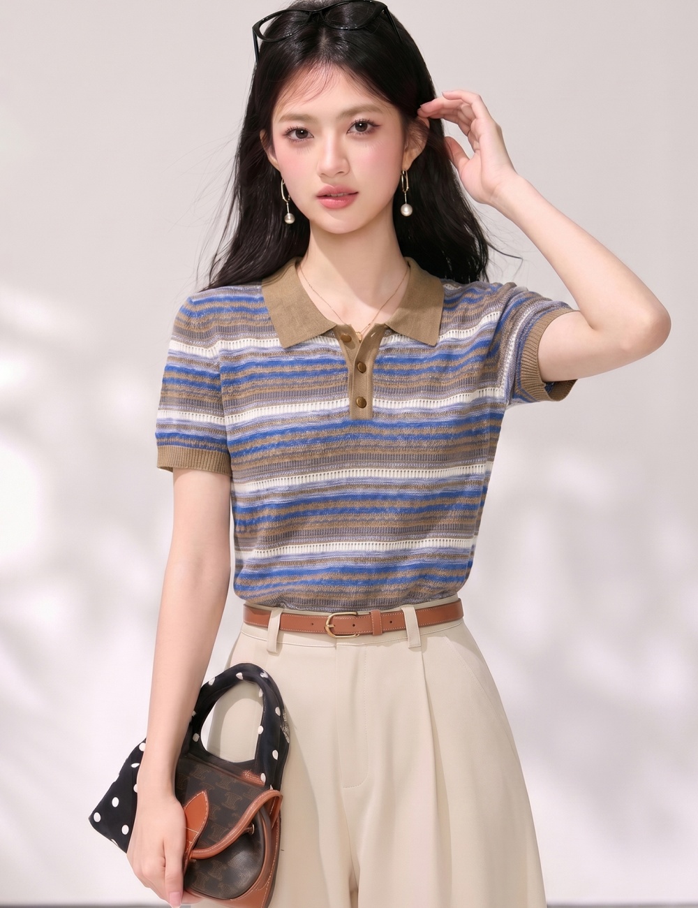 Slim summer Casual tops simple stripe sweater for women