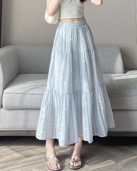 Relief rose printing diamond A-line long dress