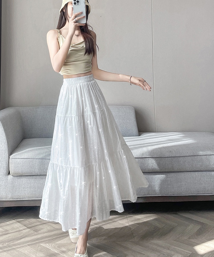 Relief rose printing diamond A-line long dress