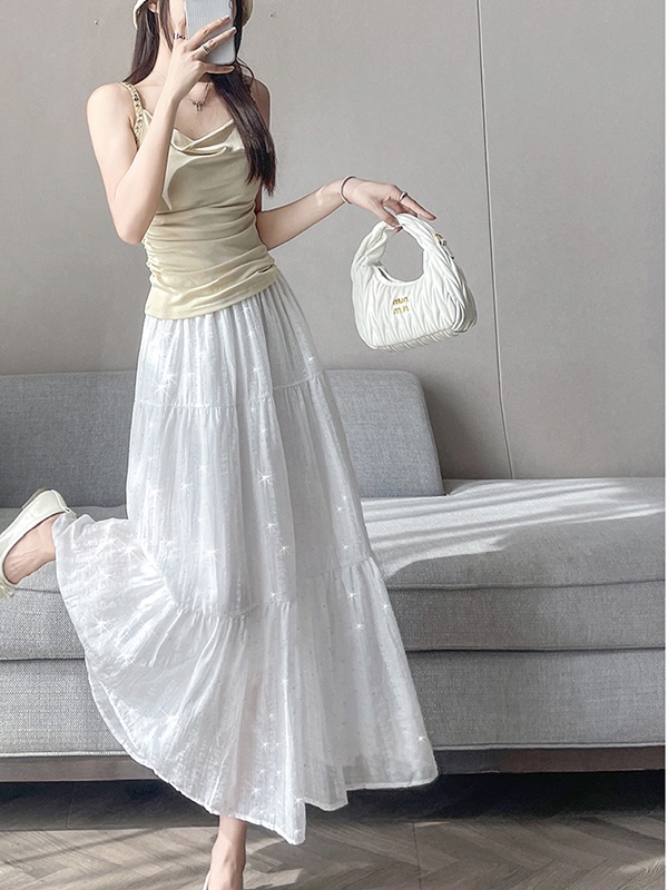 Relief rose printing diamond A-line long dress