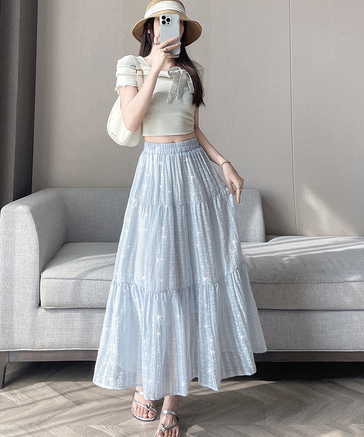 Relief rose printing diamond A-line long dress