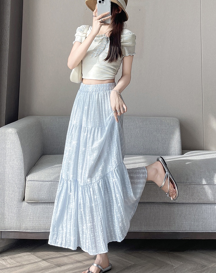 Relief rose printing diamond A-line long dress