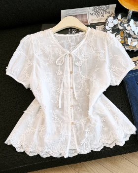 Embroidery frenum tops hollow summer shirt for women