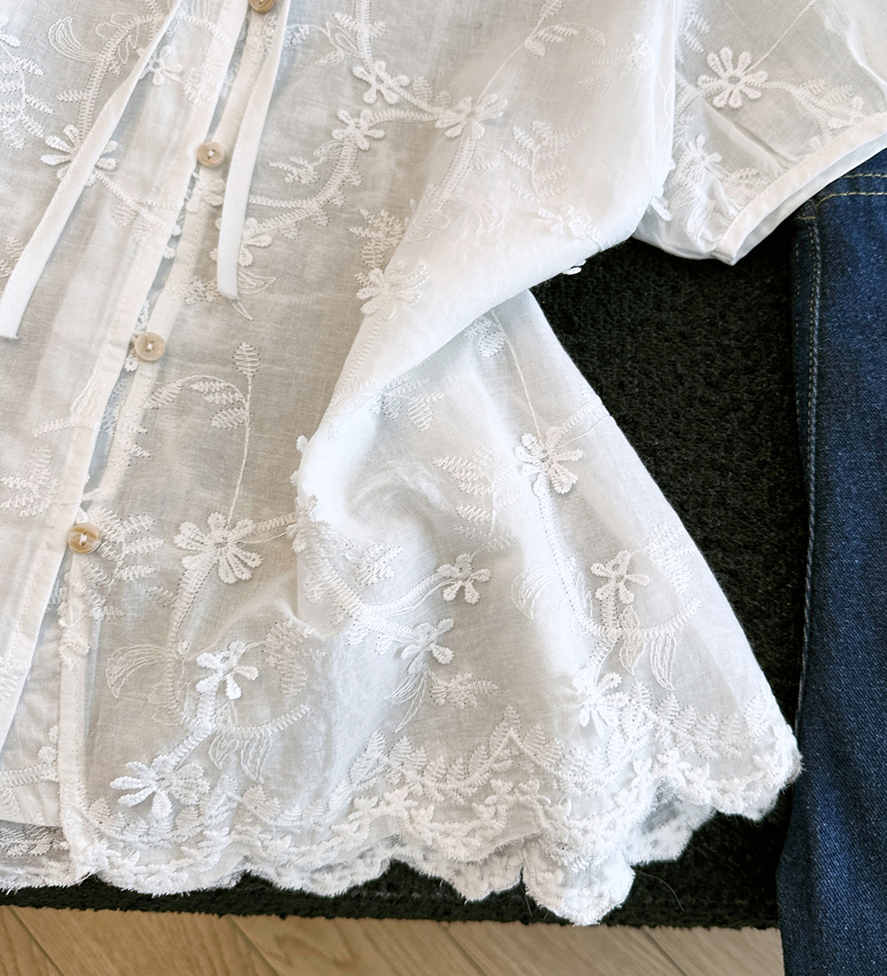 Embroidery frenum tops hollow summer shirt for women