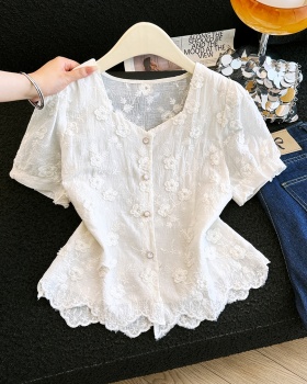 Short sleeve summer small shirt embroidered tops