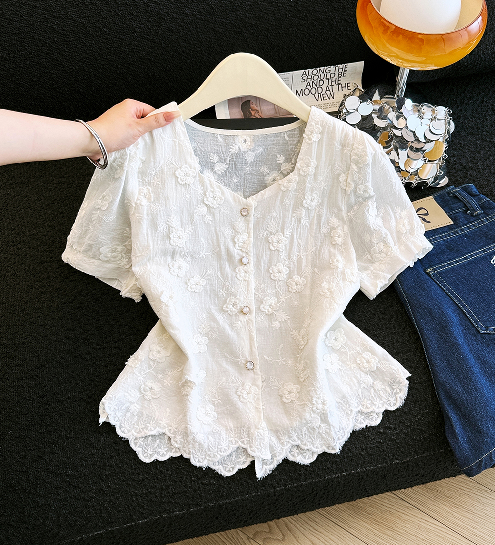 Short sleeve summer small shirt embroidered tops