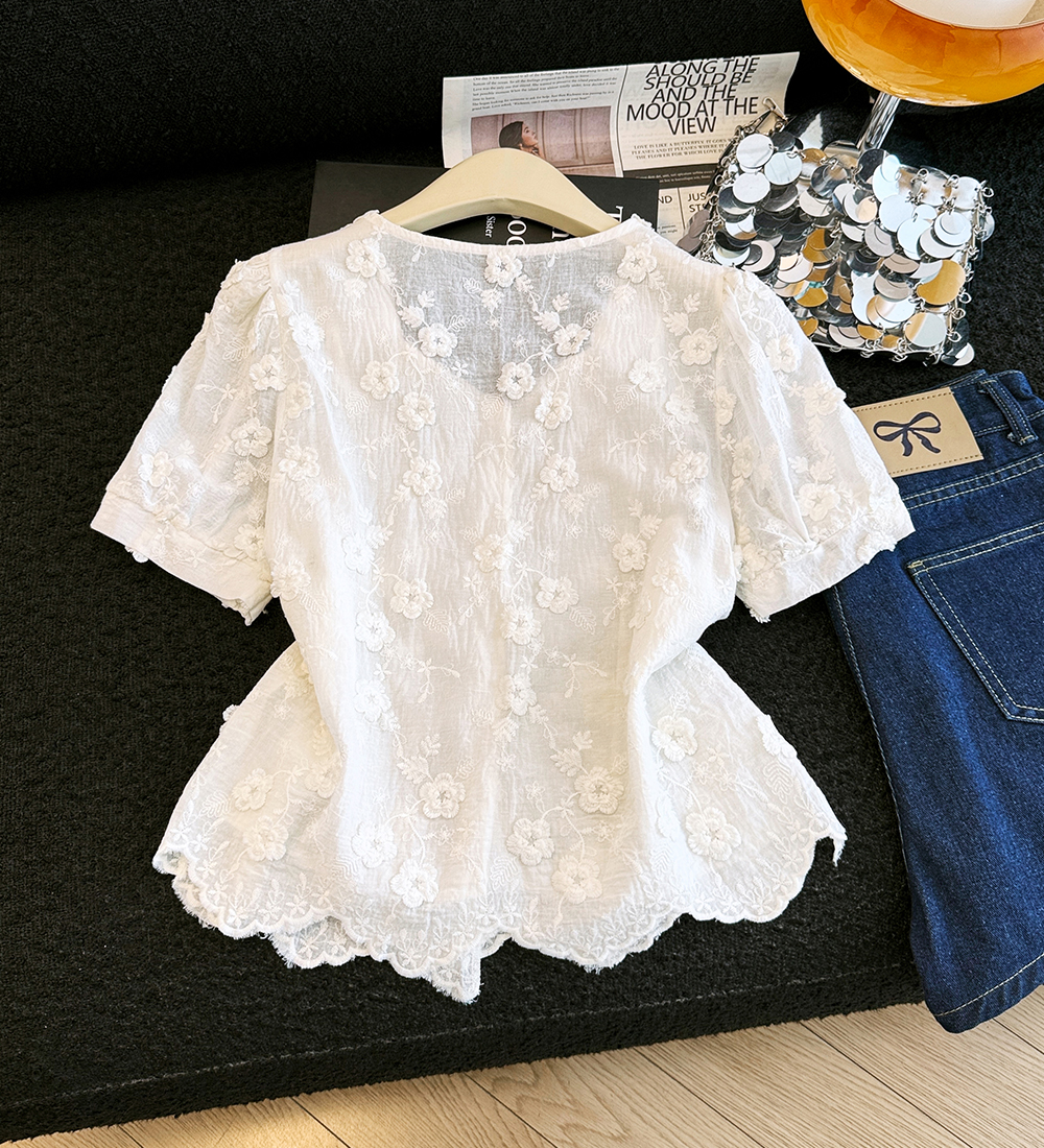 Short sleeve summer small shirt embroidered tops