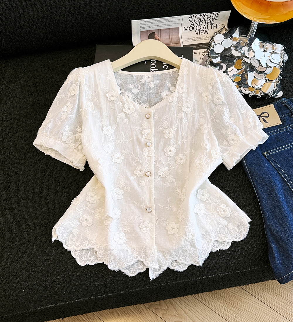 Short sleeve summer small shirt embroidered tops