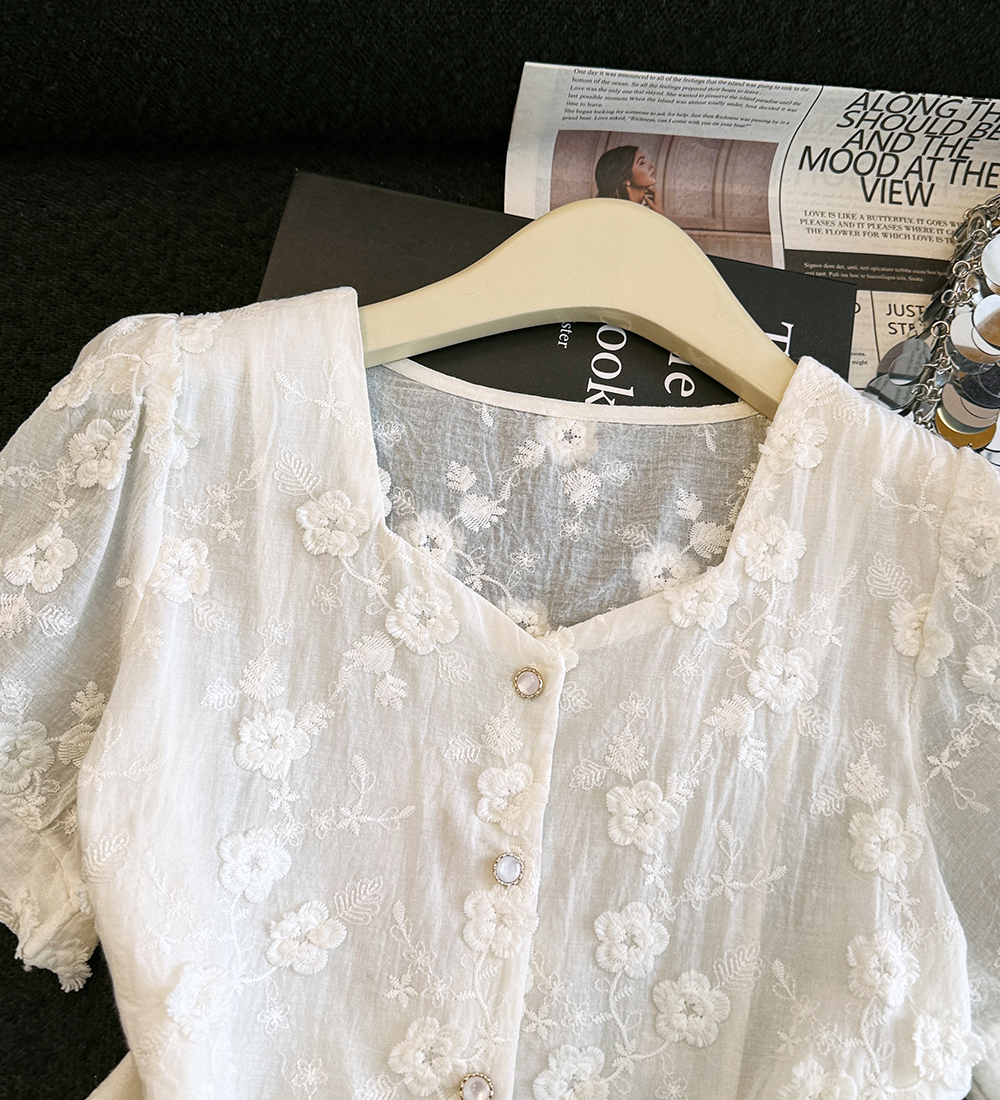 Short sleeve summer small shirt embroidered tops