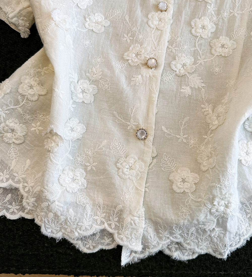 Short sleeve summer small shirt embroidered tops