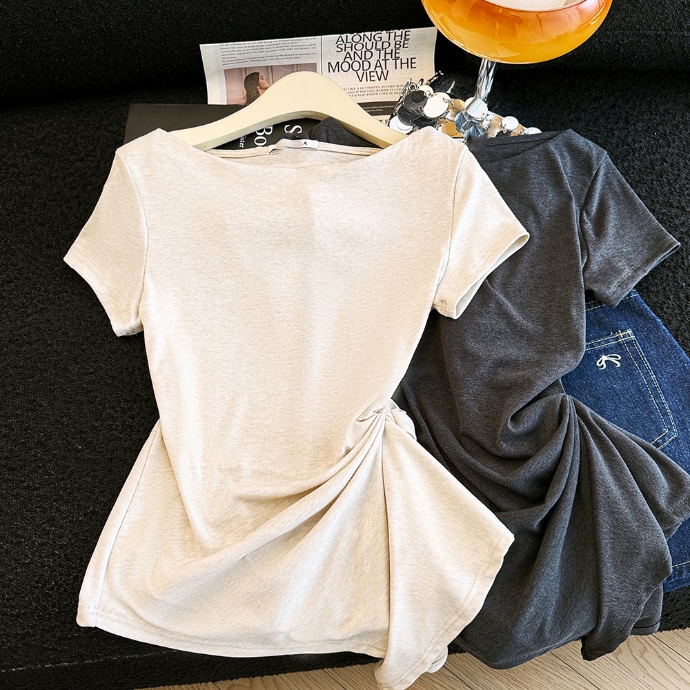 Show young fold T-shirt lazy tops for women