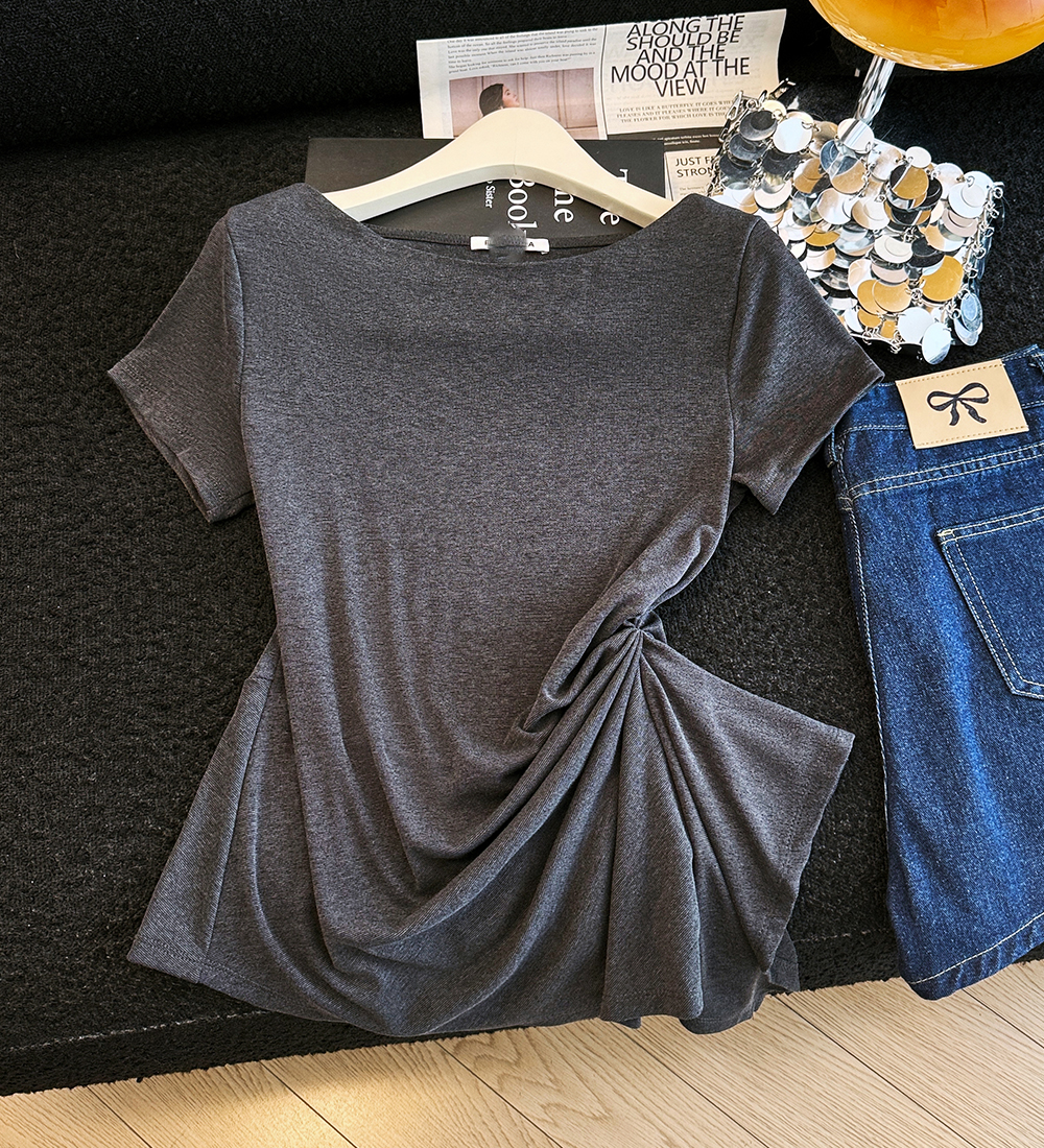 Show young fold T-shirt lazy tops for women