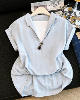 Pseudo-two V-neck Korean style shirt slim all-match tops