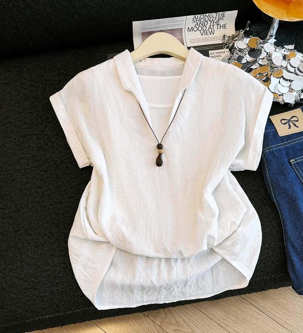 Pseudo-two V-neck Korean style shirt slim all-match tops