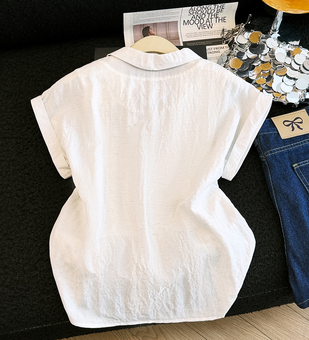 Pseudo-two V-neck Korean style shirt slim all-match tops